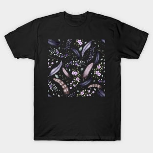 Seamless Pattern of Watercolor Little Flowers and Feathers T-Shirt